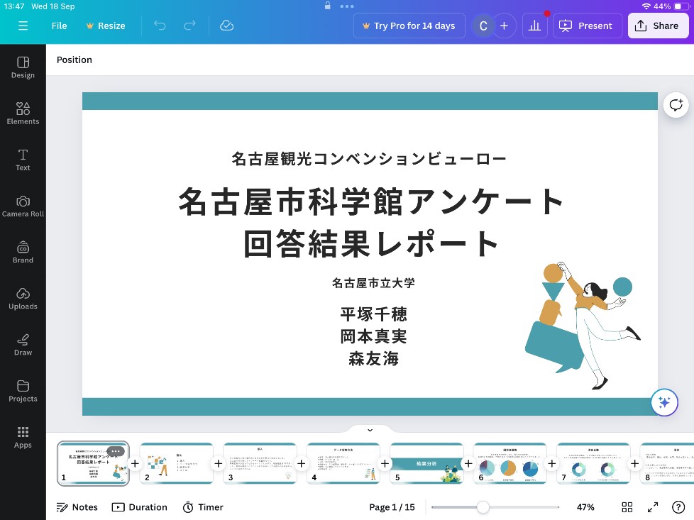 回収したアンケートを翻訳し集計。観光部幹部に報告をした。